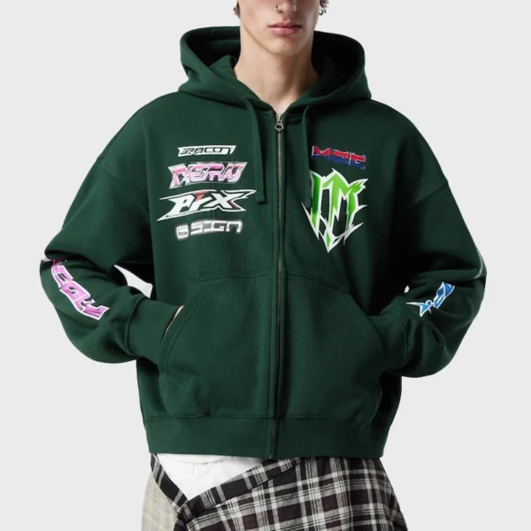 Graphic Logo Green Zipper Hoodie