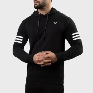 Mens Black Hoodie with White Stripes