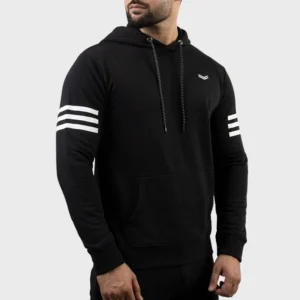 Mens Black Fleece White Stripes Hoodie