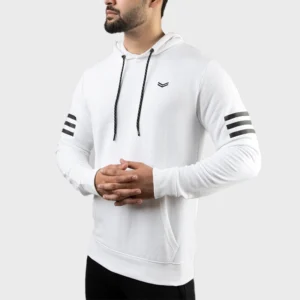 Mens White Hoodie with Black Side Stripes