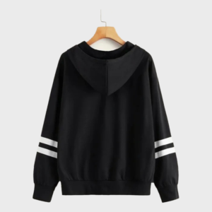 Black Side Flower Sleeves Stripe Hoodie